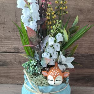 Tavaszváró őzikés dísz, county kék kaspóban